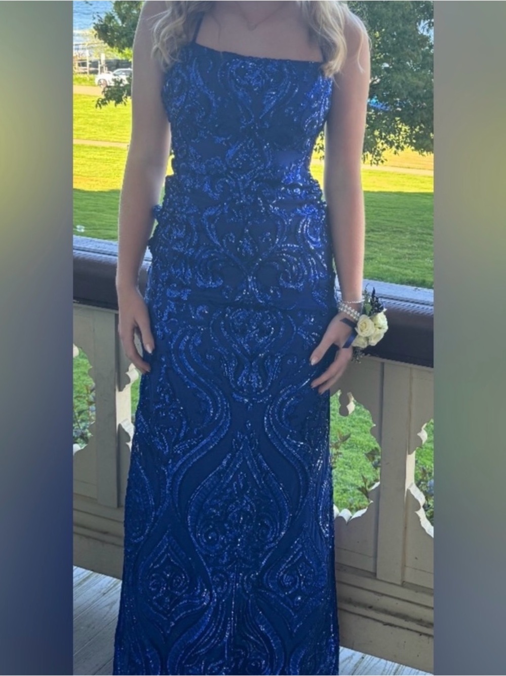 Elegant Royal Blue Sequin Strapless Evening Dress